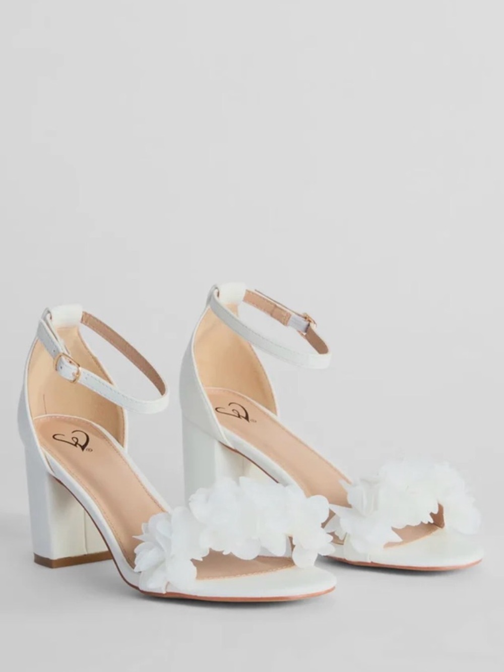 Windsor White Floral Ankle-Strap Block Heels